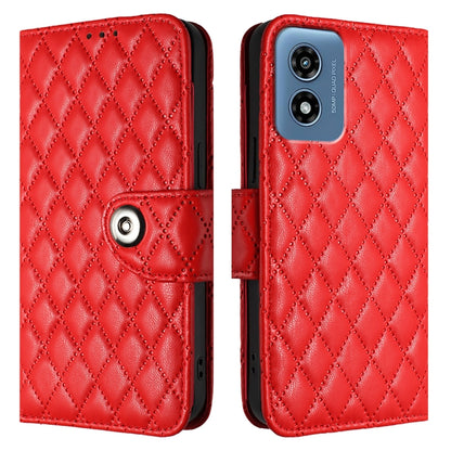 For Motorola Moto G 5G 2024 Global Rhombic Texture Flip Leather Phone Case with Lanyard(Red) by buy2fix