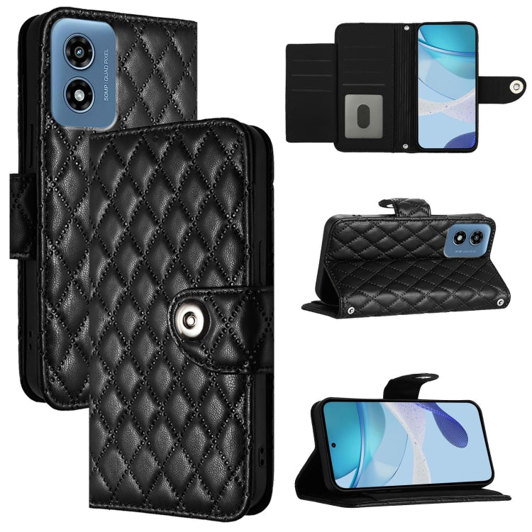 For Motorola Moto G 5G 2024 Global Rhombic Texture Flip Leather Phone Case with Lanyard(Black) by buy2fix