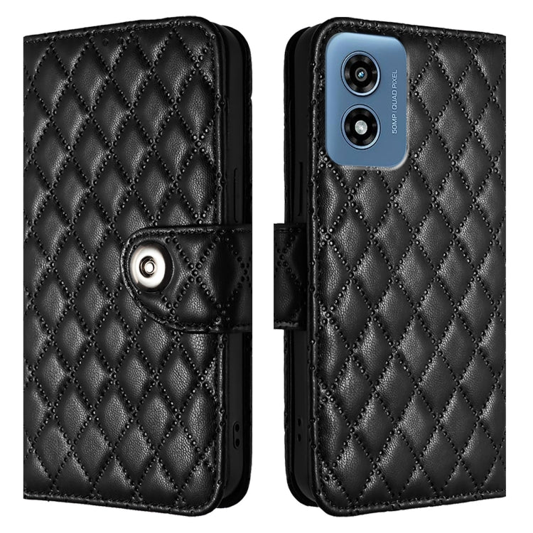 For Motorola Moto G 5G 2024 Global Rhombic Texture Flip Leather Phone Case with Lanyard(Black) by buy2fix