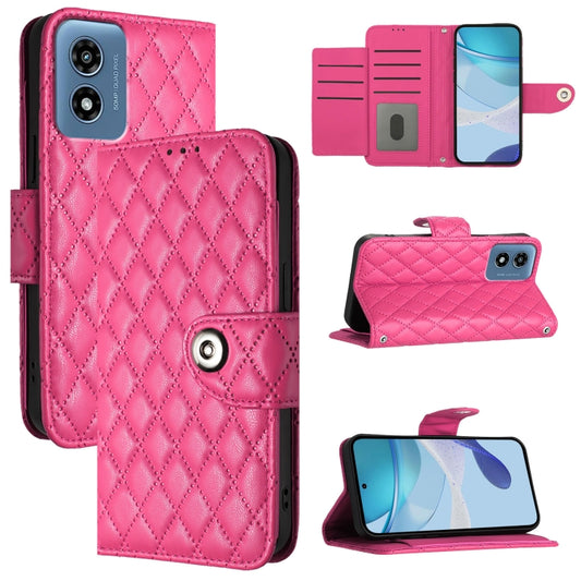 For Motorola Moto G 5G 2024 Global Rhombic Texture Flip Leather Phone Case with Lanyard(Rose Red) by buy2fix