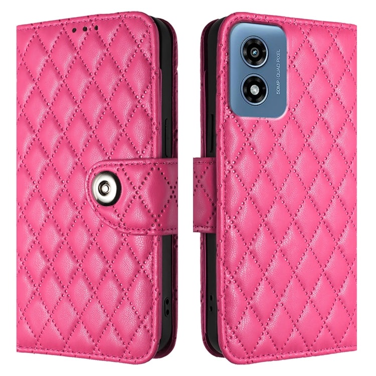 For Motorola Moto G 5G 2024 Global Rhombic Texture Flip Leather Phone Case with Lanyard(Rose Red) by buy2fix