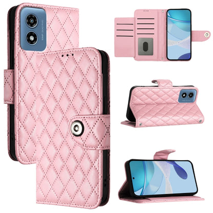 For Motorola Moto G 5G 2024 Global Rhombic Texture Flip Leather Phone Case with Lanyard(Pink) by buy2fix
