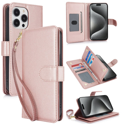 For iPhone 16 Pro Multi-Card Wallet RFID Leather Phone Case(Rose Gold) by buy2fix