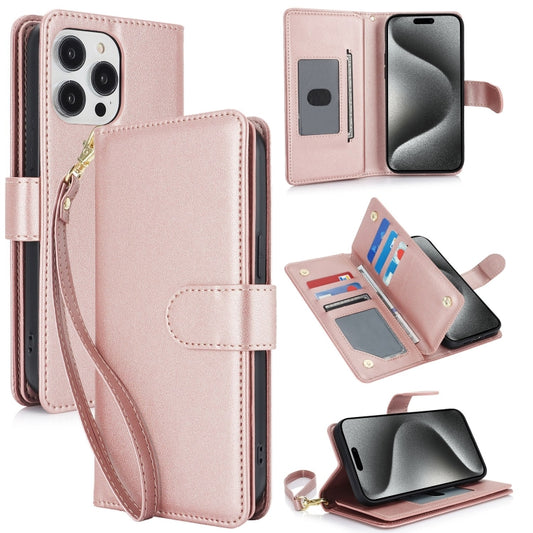 For iPhone 16 Pro Multi-Card Wallet RFID Leather Phone Case(Rose Gold) by buy2fix