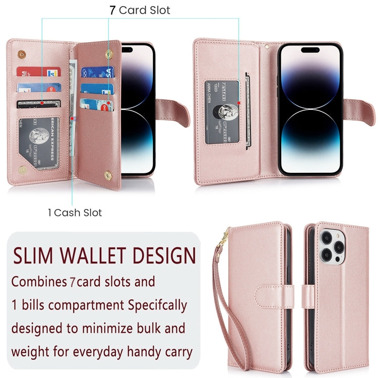 For iPhone 16 Pro Multi-Card Wallet RFID Leather Phone Case(Rose Gold) by buy2fix