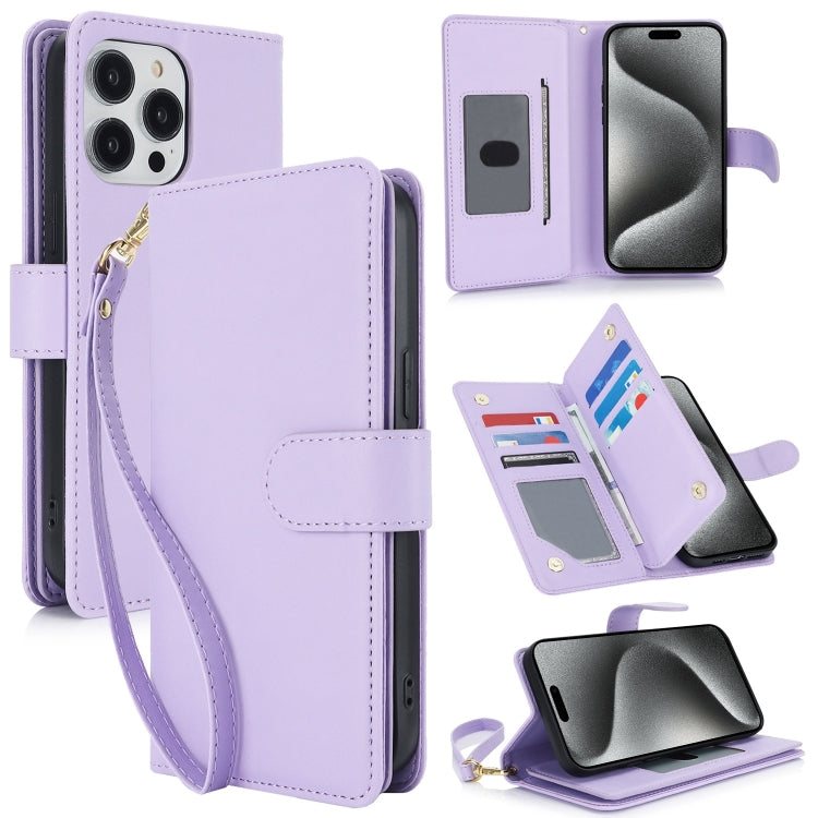 For iPhone 16 Pro Multi-Card Wallet RFID Leather Phone Case(Light Purple) by buy2fix