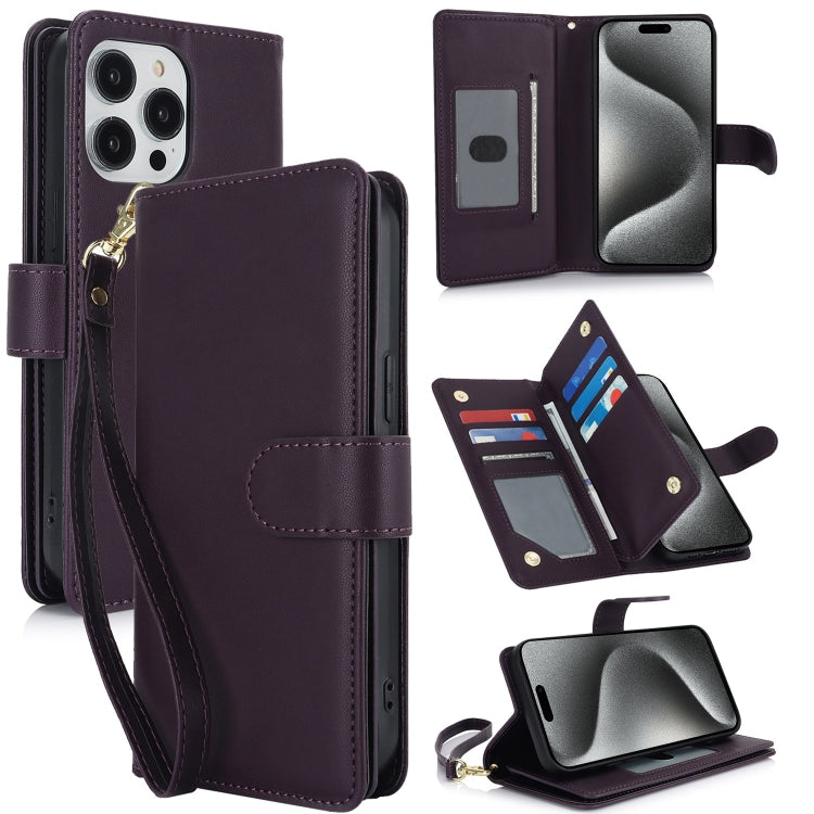 For iPhone 16 Pro Multi-Card Wallet RFID Leather Phone Case(Dark Purple) by buy2fix