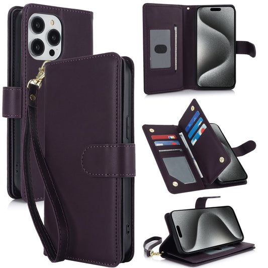 For iPhone 16 Pro Multi-Card Wallet RFID Leather Phone Case(Dark Purple) by buy2fix