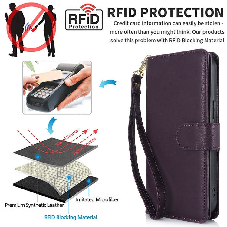For iPhone 16 Pro Multi-Card Wallet RFID Leather Phone Case(Dark Purple) by buy2fix