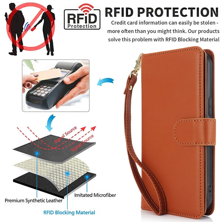For iPhone 16 Pro Multi-Card Wallet RFID Leather Phone Case(Brown) by buy2fix