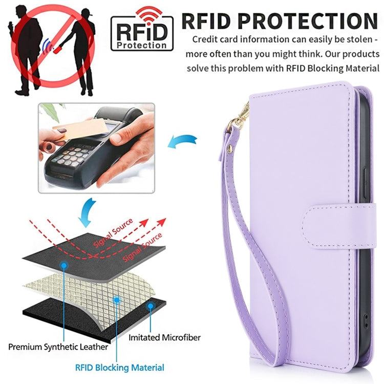 For iPhone 16 Pro Max Multi-Card Wallet RFID Leather Phone Case(Light Purple) by buy2fix