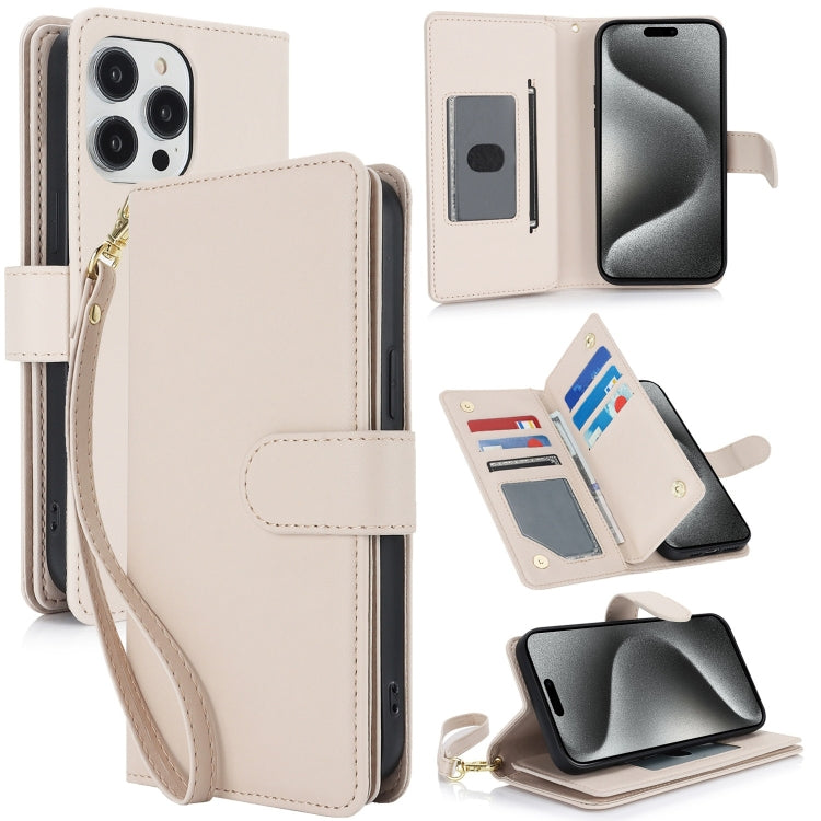 For iPhone 16 Pro Max Multi-Card Wallet RFID Leather Phone Case(Apricot) by buy2fix