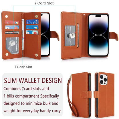 For iPhone 16 Pro Max Multi-Card Wallet RFID Leather Phone Case(Brown) by buy2fix
