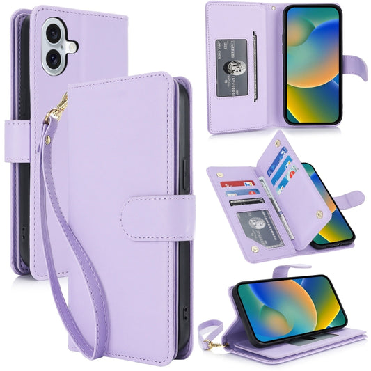 For iPhone 16 Plus Multi-Card Wallet RFID Leather Phone Case(Light Purple) - iPhone 16 Plus Cases by buy2fix | Online Shopping UK | buy2fix