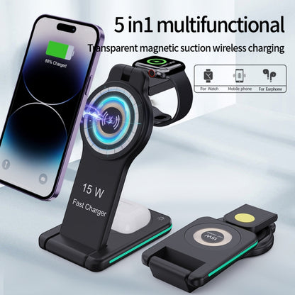 H60 5 in 1 Folding Multi-function Magnetic Wireless Charger(Black) by buy2fix