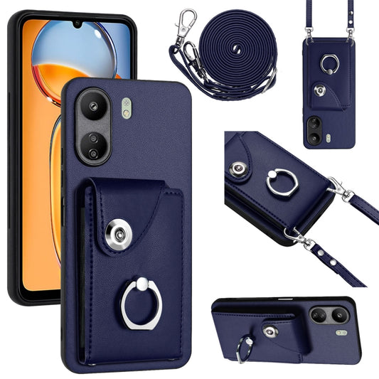 For Xiaomi Redmi 13C 4G / Poco C65 Organ Card Bag Ring Holder Phone Case with Long Lanyard(Blue) by buy2fix