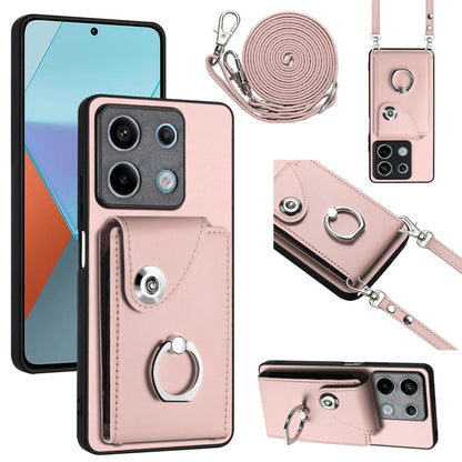 For Xiaomi Redmi Note 13 5G Global Organ Card Bag Ring Holder Phone Case with Long Lanyard(Pink) - Xiaomi Cases by buy2fix | Online Shopping UK | buy2fix