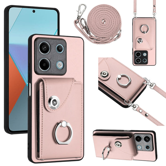 For Xiaomi Redmi Note 13 5G Global Organ Card Bag Ring Holder Phone Case with Long Lanyard(Pink) - Xiaomi Cases by buy2fix | Online Shopping UK | buy2fix