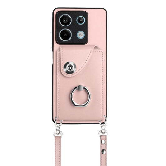 For Xiaomi Redmi Note 13 5G Global Organ Card Bag Ring Holder Phone Case with Long Lanyard(Pink) - Xiaomi Cases by buy2fix | Online Shopping UK | buy2fix