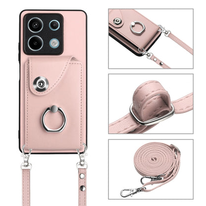 For Xiaomi Redmi Note 13 5G Global Organ Card Bag Ring Holder Phone Case with Long Lanyard(Pink) - Xiaomi Cases by buy2fix | Online Shopping UK | buy2fix