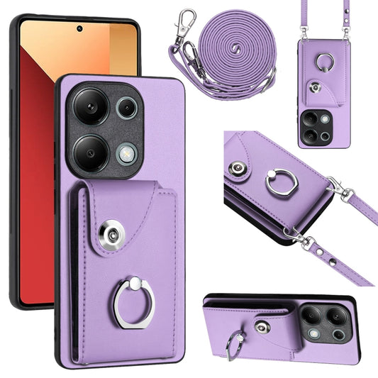 For Xiaomi Redmi Note 13 Pro 4G Global Organ Card Bag Ring Holder Phone Case with Long Lanyard(Purple) - Xiaomi Cases by buy2fix | Online Shopping UK | buy2fix
