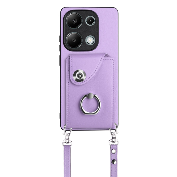 For Xiaomi Redmi Note 13 Pro 4G Global Organ Card Bag Ring Holder Phone Case with Long Lanyard(Purple) - Xiaomi Cases by buy2fix | Online Shopping UK | buy2fix