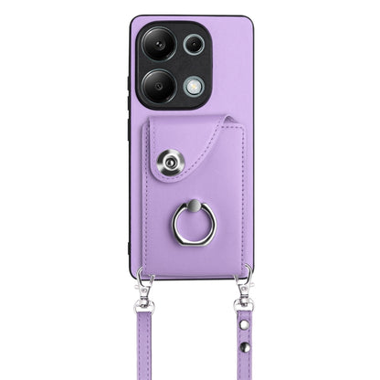 For Xiaomi Redmi Note 13 Pro 4G Global Organ Card Bag Ring Holder Phone Case with Long Lanyard(Purple) - Xiaomi Cases by buy2fix | Online Shopping UK | buy2fix