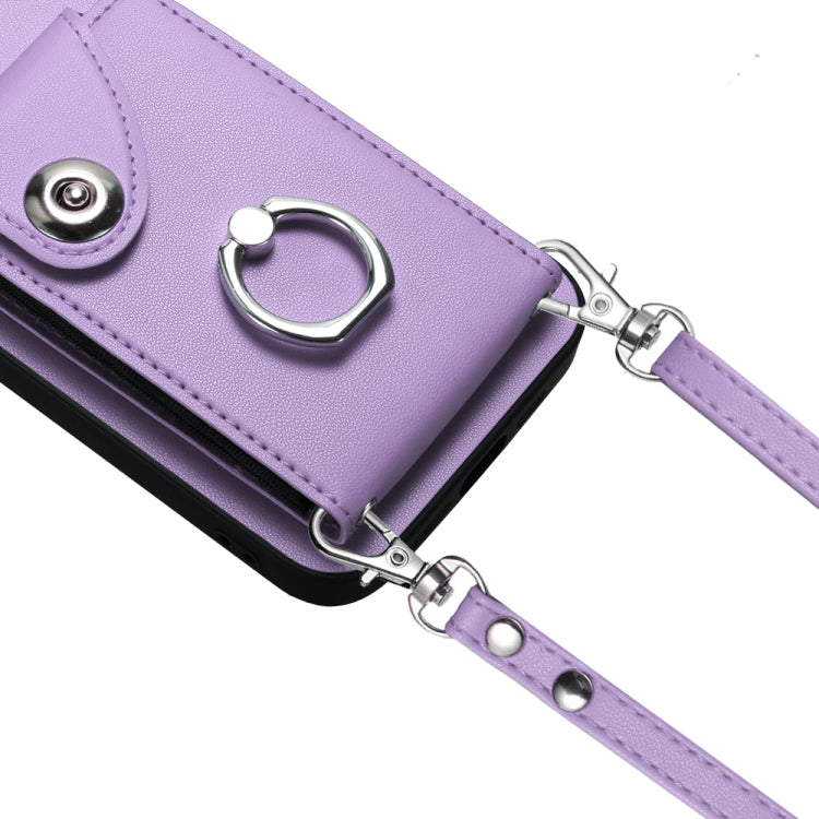 For Xiaomi Redmi Note 13 Pro 4G Global Organ Card Bag Ring Holder Phone Case with Long Lanyard(Purple) - Xiaomi Cases by buy2fix | Online Shopping UK | buy2fix