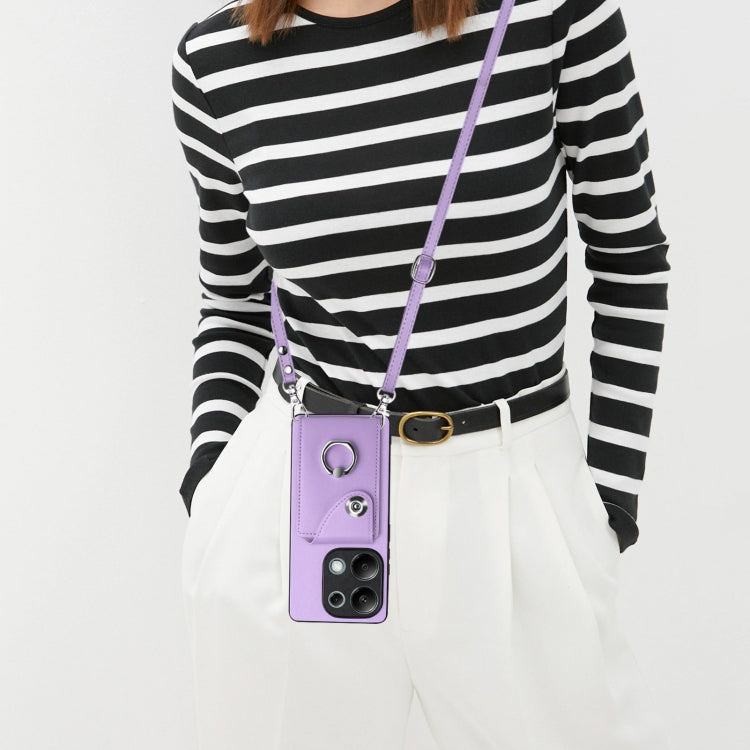 For Xiaomi Redmi Note 13 Pro 4G Global Organ Card Bag Ring Holder Phone Case with Long Lanyard(Purple) - Xiaomi Cases by buy2fix | Online Shopping UK | buy2fix