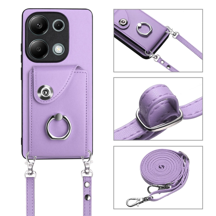 For Xiaomi Redmi Note 13 Pro 4G Global Organ Card Bag Ring Holder Phone Case with Long Lanyard(Purple) - Xiaomi Cases by buy2fix | Online Shopping UK | buy2fix