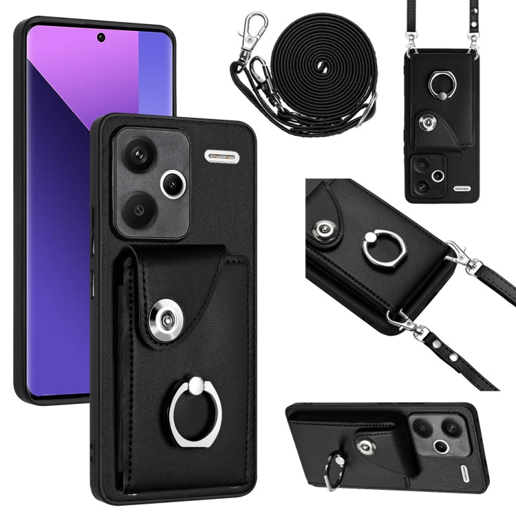 For Xiaomi Redmi Note 13 Pro+ Organ Card Bag Ring Holder Phone Case with Long Lanyard(Black) - Xiaomi Cases by buy2fix | Online Shopping UK | buy2fix