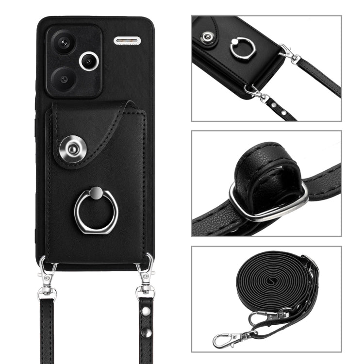 For Xiaomi Redmi Note 13 Pro+ Organ Card Bag Ring Holder Phone Case with Long Lanyard(Black) - Xiaomi Cases by buy2fix | Online Shopping UK | buy2fix