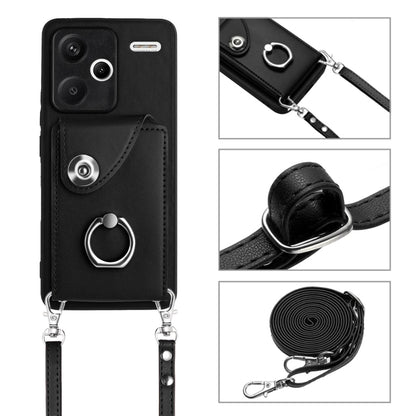 For Xiaomi Redmi Note 13 Pro+ Organ Card Bag Ring Holder Phone Case with Long Lanyard(Black) - Xiaomi Cases by buy2fix | Online Shopping UK | buy2fix
