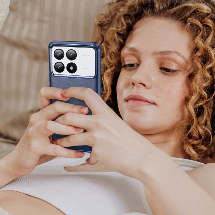 For Xiaomi Redmi K70 Brushed Texture Carbon Fiber TPU Phone Case(Blue) by buy2fix