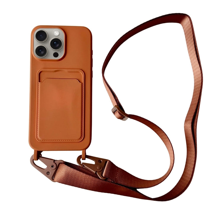 For iPhone 16 Pro Max Card Slot Liquid Silicone Phone Case with Lanyard(Brown) by buy2fix