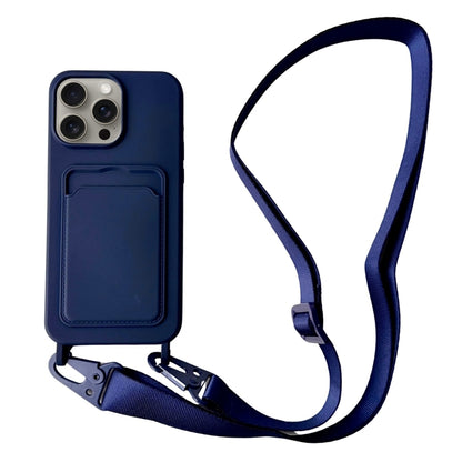 For iPhone 16 Pro Max Card Slot Liquid Silicone Phone Case with Lanyard(Dark Blue) by buy2fix
