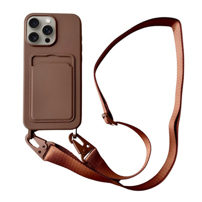 For iPhone 16 Pro Max Card Slot Liquid Silicone Phone Case with Lanyard(Coffee) by buy2fix