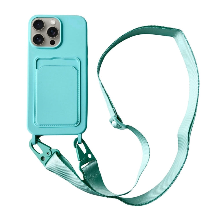 For iPhone 16 Pro Max Card Slot Liquid Silicone Phone Case with Lanyard(Mint Green) by buy2fix