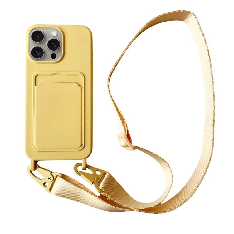 For iPhone 16 Pro Max Card Slot Liquid Silicone Phone Case with Lanyard(Yellow) by buy2fix