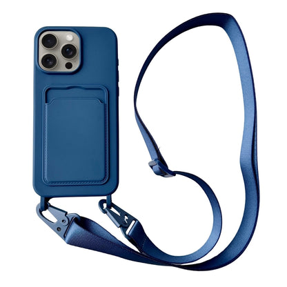 For iPhone 16 Pro Max Card Slot Liquid Silicone Phone Case with Lanyard(Royal Blue) by buy2fix