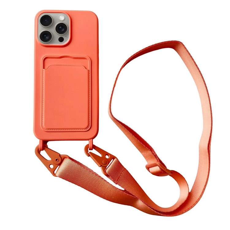 For iPhone 16 Pro Max Card Slot Liquid Silicone Phone Case with Lanyard(Orange) by buy2fix