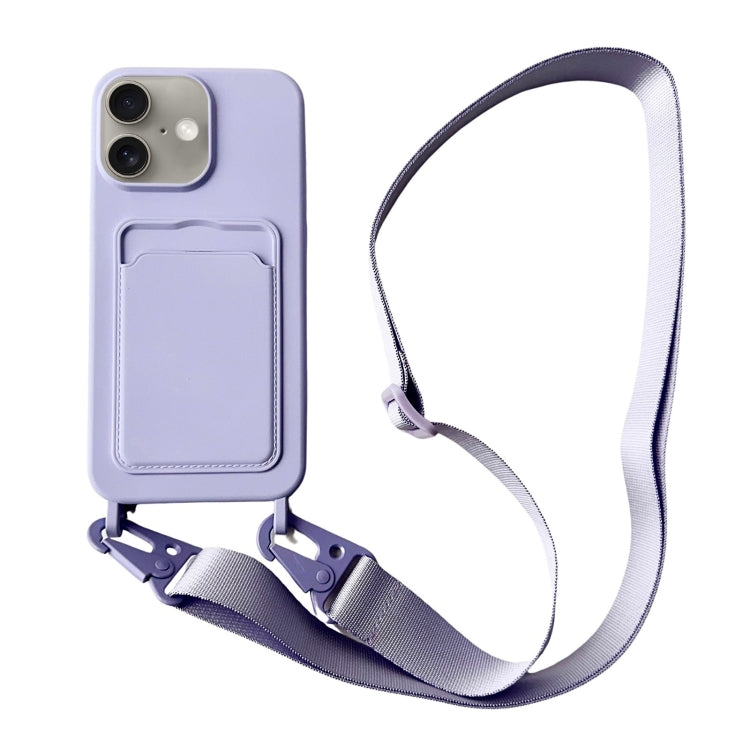 For iPhone 16 Plus Card Slot Liquid Silicone Phone Case with Lanyard(Light Purple) - iPhone 16 Plus Cases by buy2fix | Online Shopping UK | buy2fix