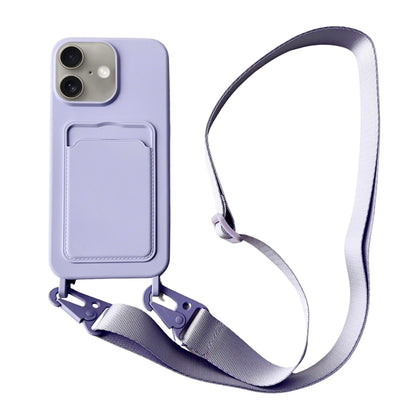 For iPhone 16 Plus Card Slot Liquid Silicone Phone Case with Lanyard(Light Purple) - iPhone 16 Plus Cases by buy2fix | Online Shopping UK | buy2fix