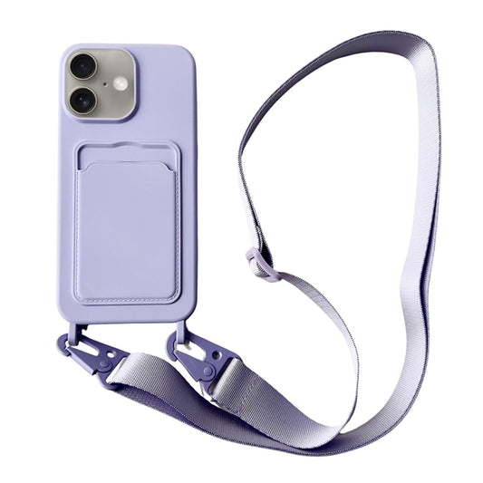 For iPhone 16 Plus Card Slot Liquid Silicone Phone Case with Lanyard(Light Purple) - iPhone 16 Plus Cases by buy2fix | Online Shopping UK | buy2fix