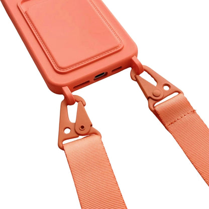 For iPhone 16 Pro Max Card Slot Liquid Silicone Phone Case with Lanyard(Light Pink) by buy2fix