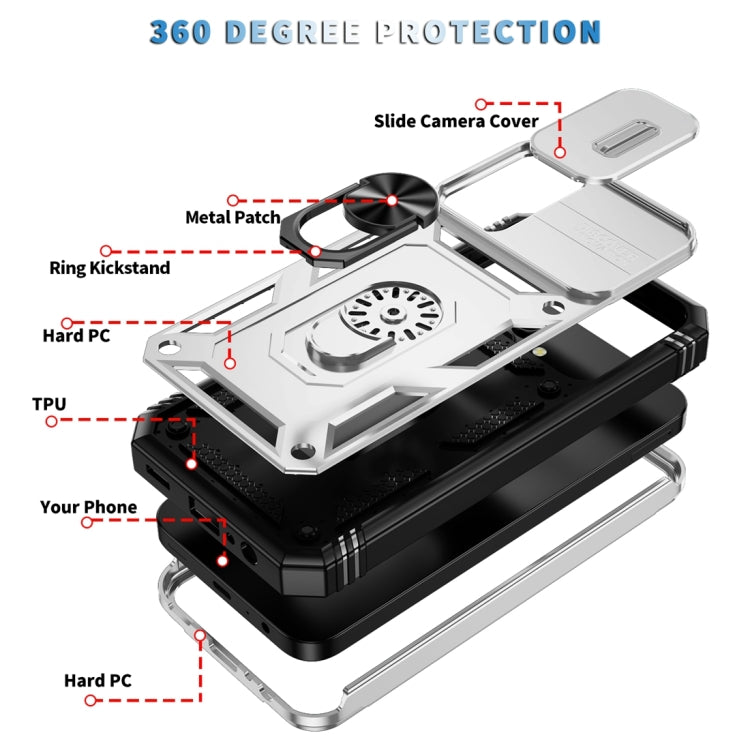 For Samsung Galaxy A15 Sliding Camshield TPU + PC Phone Case with Holder(White+Black) by buy2fix