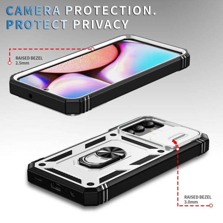 For Samsung Galaxy A15 Sliding Camshield TPU + PC Phone Case with Holder(White+Black) by buy2fix