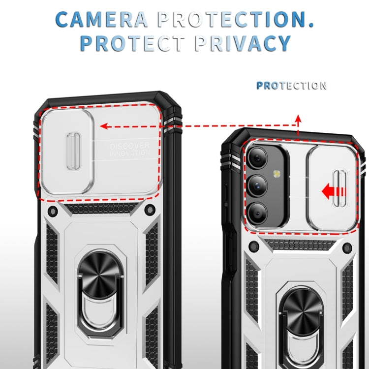 For Samsung Galaxy A15 Sliding Camshield TPU + PC Phone Case with Holder(White+Black) by buy2fix