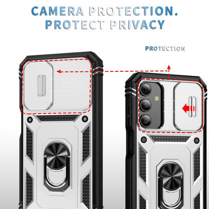 For Samsung Galaxy A15 Sliding Camshield TPU + PC Phone Case with Holder(White+Black) by buy2fix