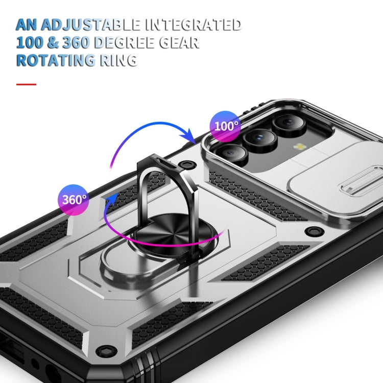 For Samsung Galaxy A15 Sliding Camshield TPU + PC Phone Case with Holder(White+Black) by buy2fix